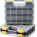 EMENTOL 2PCS Double Side Tool Organizer with Customizable/Removable Plastic Dividers, Hardware Box Storage for Screws, Nuts, Nails, Bolts, 34-Compartment, Black/Yellow