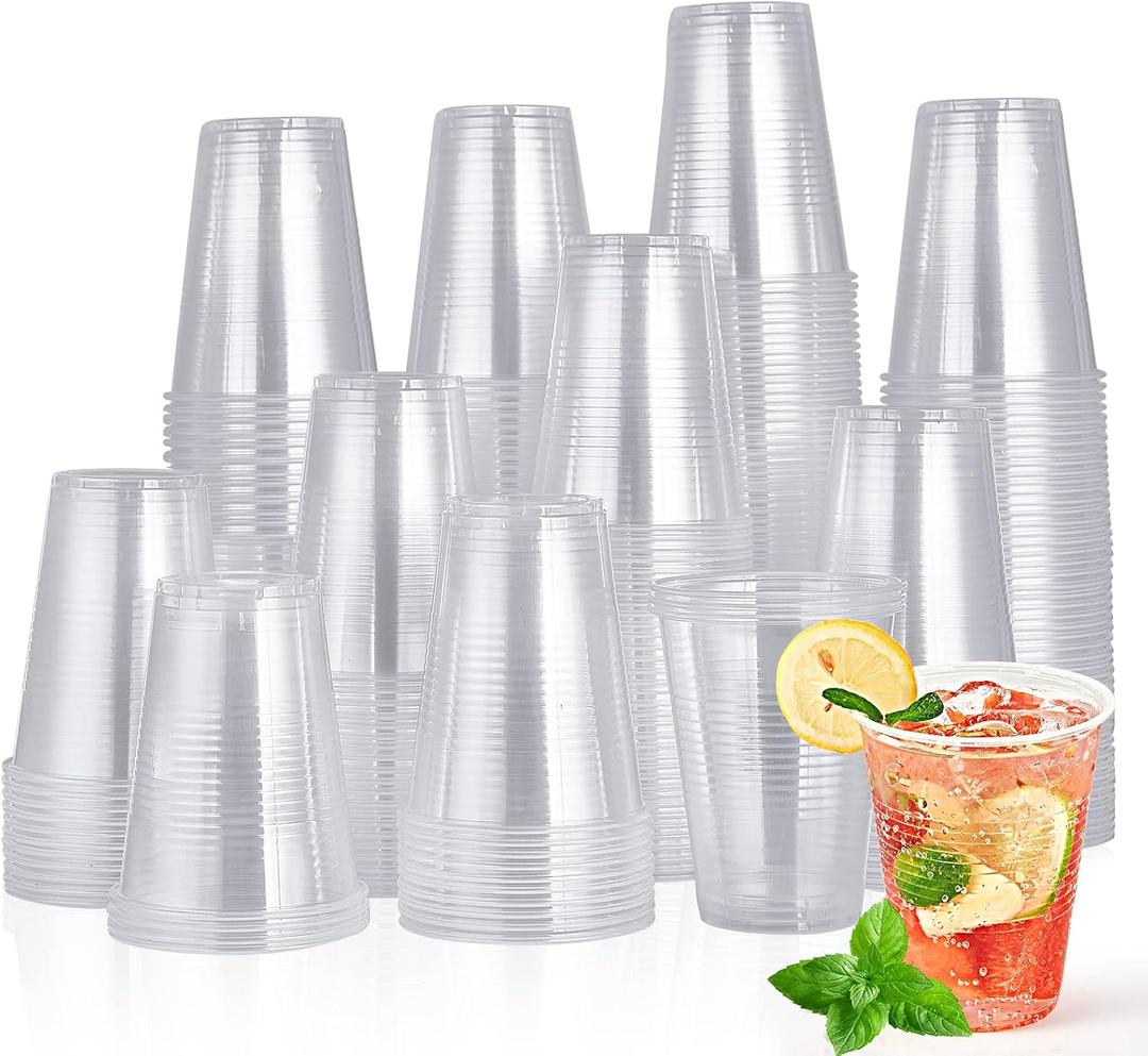 Turbo Bee 280 Pack 16oz Clear Disposable Plastic Cups,Cold/Hot Drinking Cups,Transparent Plastic Party Container for Water, Iced Cold Coffee, Juice, Soda