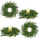 13.5 Inch Norfolk Pine Wreath Candle Rings, 8 Pcs Realistic Soft and Full Mini Christmas Wreath Table Centerpieces Candle Wreaths for Pillar Candles Cedar Small Wreaths for Cabinets Kitchen Windows