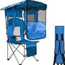 Beach Chair with Canopy Shade, Folding Camping Chair Support to 330LBS, Outdoor Chair with Cup Holder & Cooler Bag for Travel Hiking, 23.6 inches x 36.6 inches x 50 inches