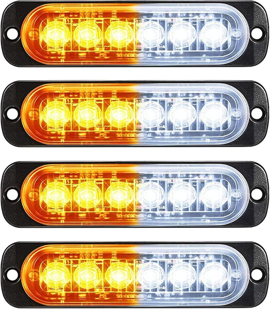 Frienda 4 Pcs LED Strobe Lights Amber 6 LED Safety Warning Flashing Light Grille Head Emergency Beacon Hazard Warning Lights with Pads Screws for Truck off Road(4 Pieces)