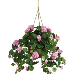 Nearly Natural 6609-PK 24in. Geranium Hanging Basket Silk Plant,Pink