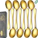 Stainless Steel Serving Spoons Set, 8pc, 10-Inch, Includes 8 Large Spoons, for Parties/Kitchen/Buffet/Catering, Dishwasher Safe, Gold
