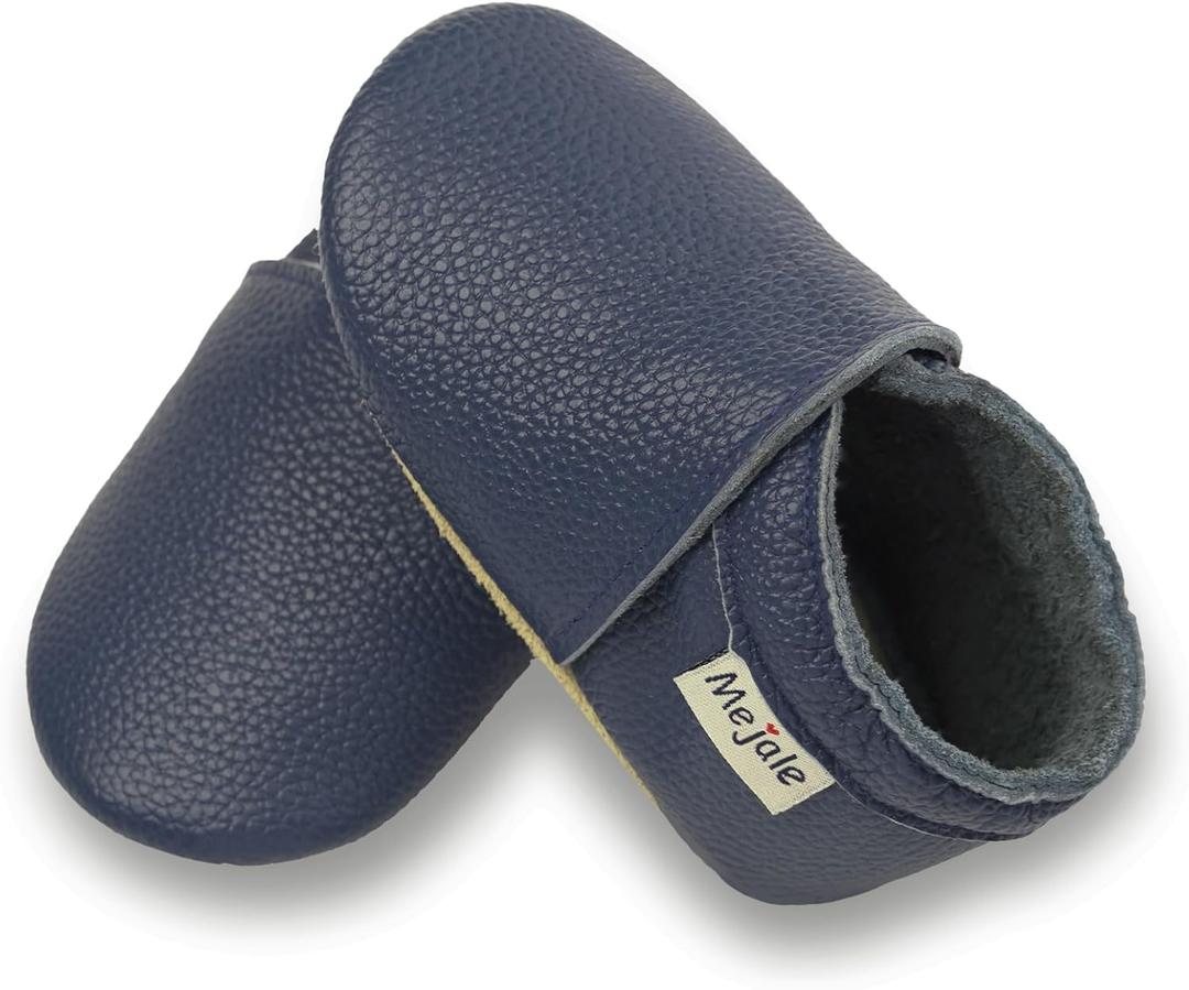 Mejale Baby Moccasins Boy Infant Shoe Toddler Leather Soft Sole Slipper Prewalker Light First Walking Crawling Blue Shoes, 12-18 Months, L