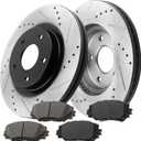 MotorbyMotor Front Brake Pads and Rotors kit fits for Scion XB, Toyota Rav4 Prius, Lexus HS250H 275mm Drilled & Slotted Disc Brake Rotor & Ceramic Brake Pad 31440