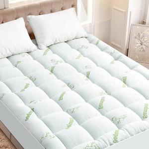 JOLLYDAY Queen Mattress Pad  Bamboo Viscose Mattress Protector, Quilted Fitted Pillow Top Mattress Topper with Deep Pocket, Queen Size