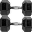 Signature Fitness Rubber Encased Hex Weights Dumbbells Pair, Exercise & Fitness Dumbbells for Home Gym Training (45LB Pair,Midnight Black)
