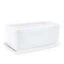 10 inch Rectangular White Ceramic Planter Pot Succulent Cactus Herb Flower Container Window Box Saucer Removable Drip Tray Base Drain Holes Home Office Indoor Outdoor Garden Desktop