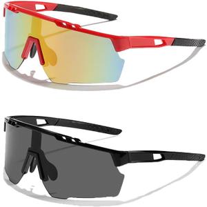 2 Pairs Kids Sunglasses Lightweight Frame Baseball Cycling Sports Sunglasses for Aged 6-14
