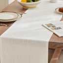 ZeeMart Rustic Cotton Linen Table Runner, 13x60 Inches Off White, Farmhouse Style Ivory Table Runners 60 Inches Long, Washable Kitchen Dining Table Decoration for Home Party Decor