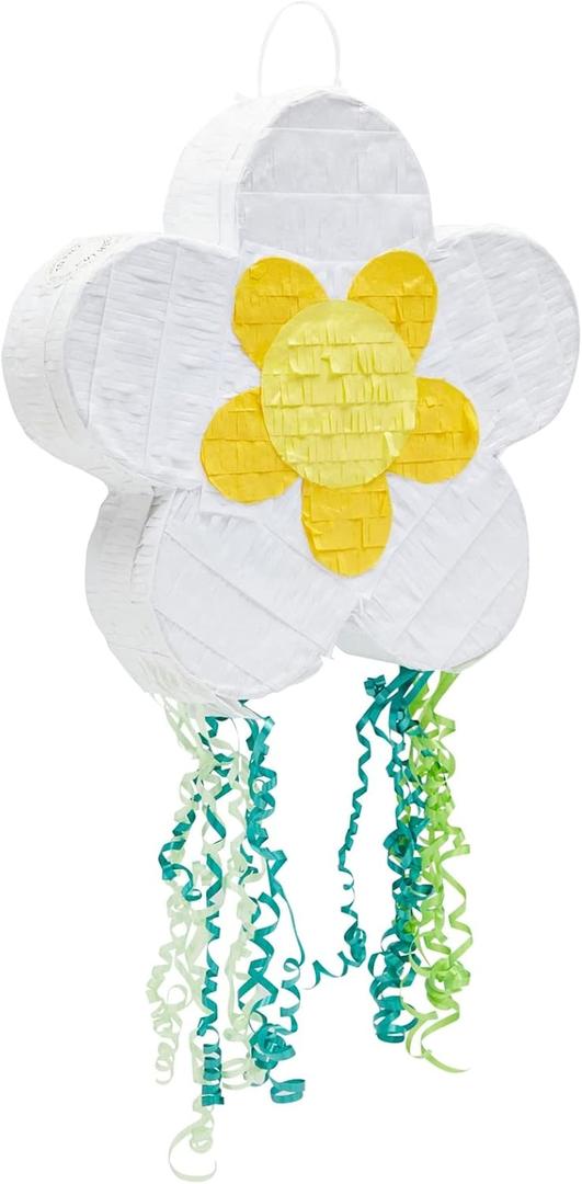 BLUE PANDA Pull String Daisy Pinata for Spring Flower Birthday Party Decorations (Small, 13 x 13 x 3 In) - Daisy Party Decorations
