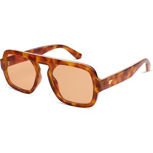 VANLINKER Oversized Retro Square Aviator Sunglasses for Women Men 70s Vintage Style Trendy Big Flat Top Sun Glasses VL9826 (2 Pack-c11c12-black/Orange&brown/Green)