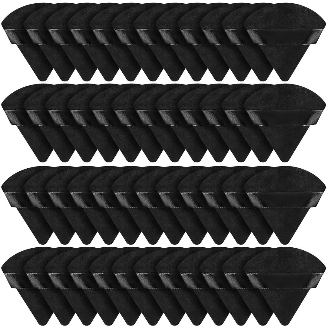 Suclain 48 Pcs Velour Triangle Powder Puff Soft Velour Makeup Puff for Face Powder Makeup Triangle Sponges for Wet and Dry Cosmetic Foundation Loose Mineral Body Tool(Black)