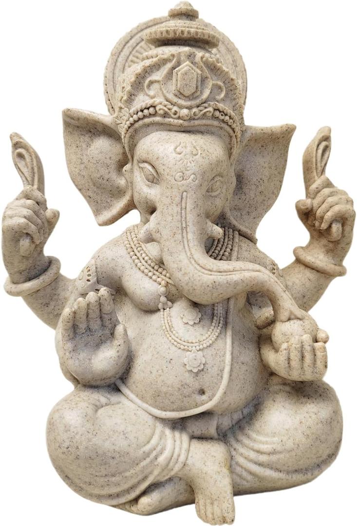 Indian God Lord Ganesha Statue,Hindu Elephant Statue Ganpati Idol Buddha Sculptures,Hindu Gift,Home Temple Mandir Meditation Yoga Room Decor 7.87"(Sandstone)