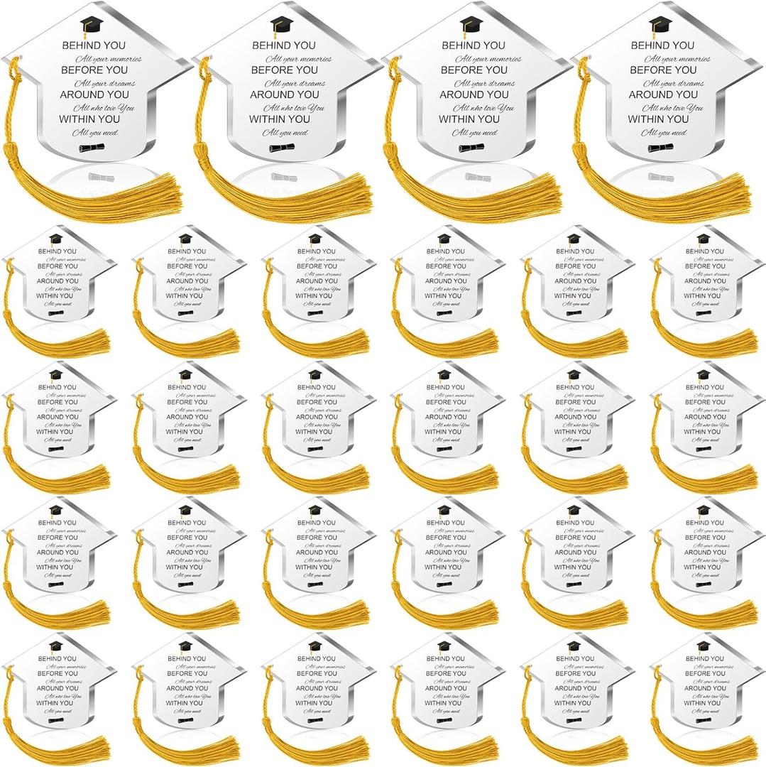 24 PCS Graduation Acrylic Inspirational Awards Graduation Cap Tasseled Congrats Gift High School College Keepsake for Happy 2025 Grad Party Favors Decorations