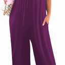 Womens Casual Sleeveless Strap Loose Adjustable Jumpsuits Stretchy Long Pants Romper with Pockets (Purple, XXL)