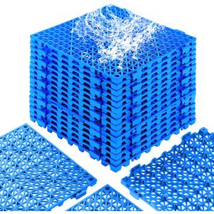 12x12 Drainage Interlocking Floor Tiles, 12 Pack Non-Slip Pool Deck Drain Tile for Flooring, Soft PVC Splicing Modular Cushion Mats, Blue Rubber Floor Tile with Hole for Shower Basement Garage Shed