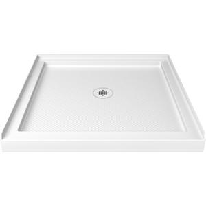 DreamLine SlimLine 36 in. D x 36 in. W x 2 3/4 in. H Center Drain Single Threshold Shower Base in White, DLT-1136360