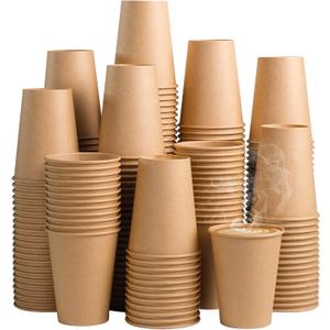 SIUQ 300 Pack 12 oz Kraft Paper Cups, Unbleached Disposable Paper Coffee Cups, Thickened Hot/Cold Beverage Drinking Cup for Party, Home, Cafes, Bistros, Businesses (Brown)