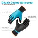 COOLJOB Waterproof Gardening Work Gloves with grip for Women & Men, Double Rubber Coated for Garden Yard Outdoor Construction Worker, Blue Small Size 2 Pairs (S)