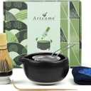 Artcome 7 Pcs Complete Matcha Ceremony Kit for Tea Ceremony, Bowl with Pouring Spout, Whisk, Tea Scoop, Matcha Powder Strainer, Matchatools For Making Usucha, Koicha and Matcha Latte (Black)