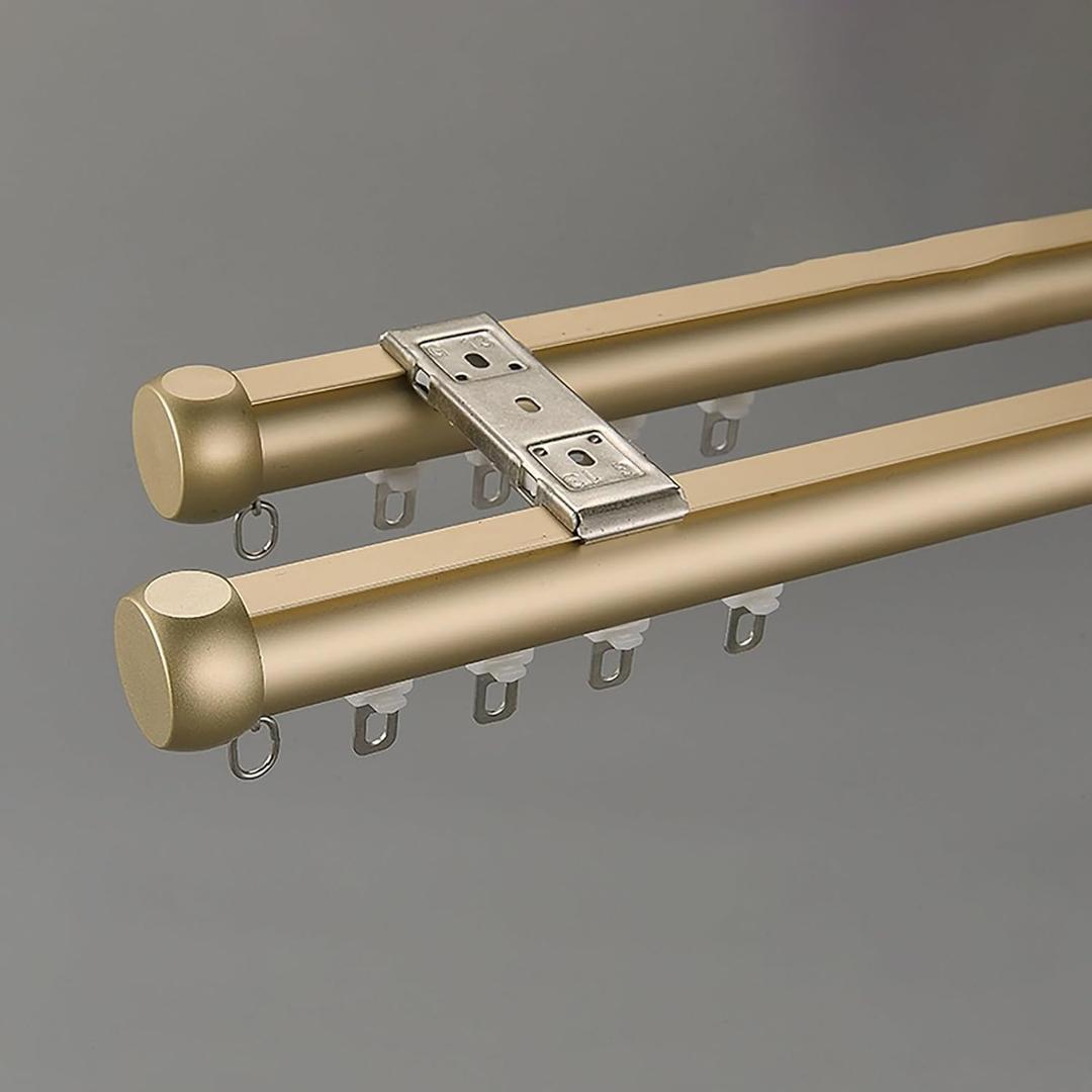 Double Curtain Track, Aluminum Alloy Silent Double Rail, Ceiling Mount Double Curtain Pole Window Rods For Living Room Bedroom Room Divider(Gold,3.2m(10.5ft))