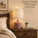 KAWOTI Ceramic Table Lamp, 17.75" Rustic Farmhouse Bedside Lamp with Beige Linen Shade, Warm Ambient Nightstand Lighting for Bedroom or Living Room, Painted Terra