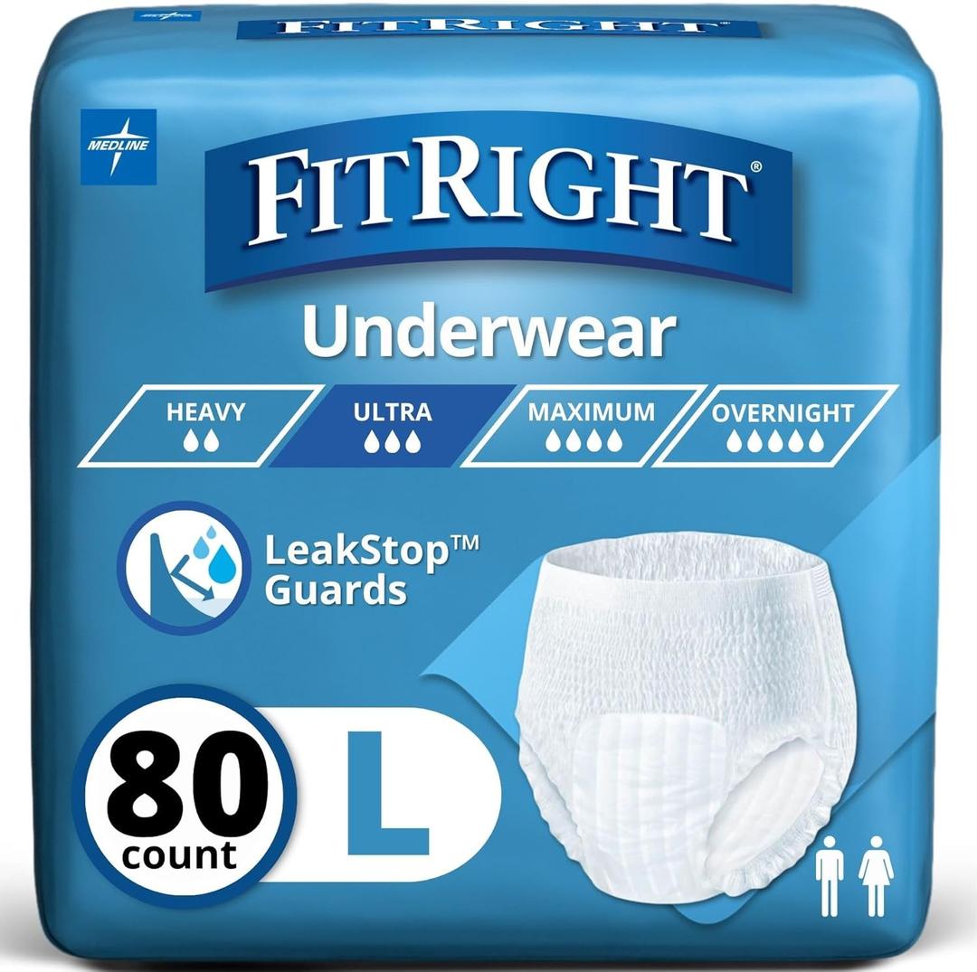 FitRight Ultra Adult Incontinence Underwear, Heavy Absorbency, Large, 40 - 56, 4 Packs of 20 (80 Total)