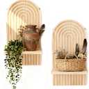 2 Pack Boho Wall Shelf Decor, Decorative Wooden Shelves Wall-Mounted Storage Organizer for Bedroom, Kitchen, Bathroom, Living Room, Easy to Install (Natural)