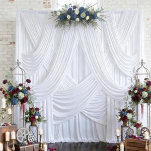 12 Panels 5x12ft White Backdrop Curtains for Parties, Wrinkle Free Polyester Photo Backdrop Drapes 12 ft Long Back Drop Cloth Drapery for Wedding Birthday Baby Shower Photography Party Background, 5ftx12ft_12 Panels