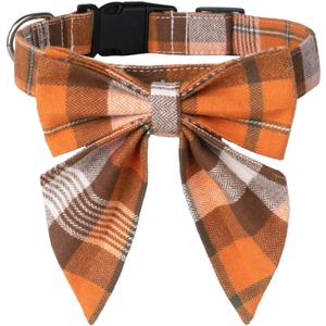 ADOGGYGO Fall Dog Collar with Bow, Halloween Thanksgiving Pet Bowtie Collar, Adjustable Cotton Orange Fall Collars for Small Dogs Pets (Small)