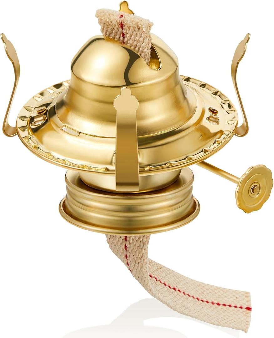 Hortsun 1 Pcs Oil Lamp Parts Burner Kerosene Brass Plated #2 Oil Lamp Chimney Holder Replacement Burner with 1 3/16" Diameter Threaded Base for Antique Hurricane Lantern (Gold)