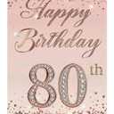 80th Birthday Door Cover 71x35 Inch Elegant Rose Gold Glitter Happy Birthday Banner for Women Sparkling Diamond Number Eightieth Milestone Celebration Party Photo Booth Prop Wall Decor