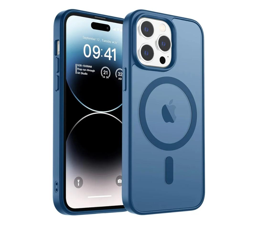 Magnetic for iPhone 14 Pro Case, [Compatible with MagSafe] [Military Grade Drop Protection] Translucent Matte Shockproof Anti-Scratch Phone Cover, Dark Blue