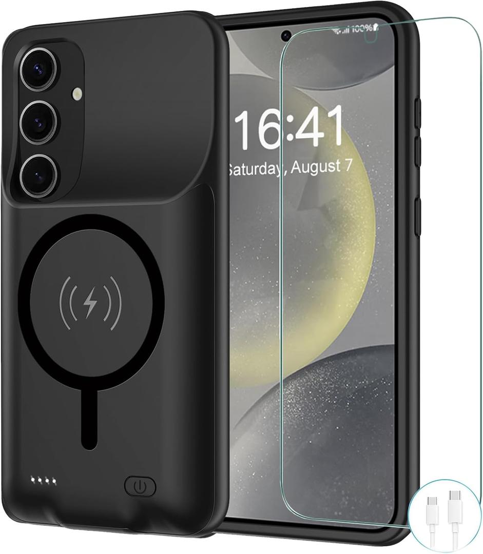 Battery Case for Galaxy S24, [10000mAh] Slim Rechargeable Smart Extended Charging Case Compatible with Galaxy S24(6.2 inch) Backup Power Battery Pack Charger Cover-Black