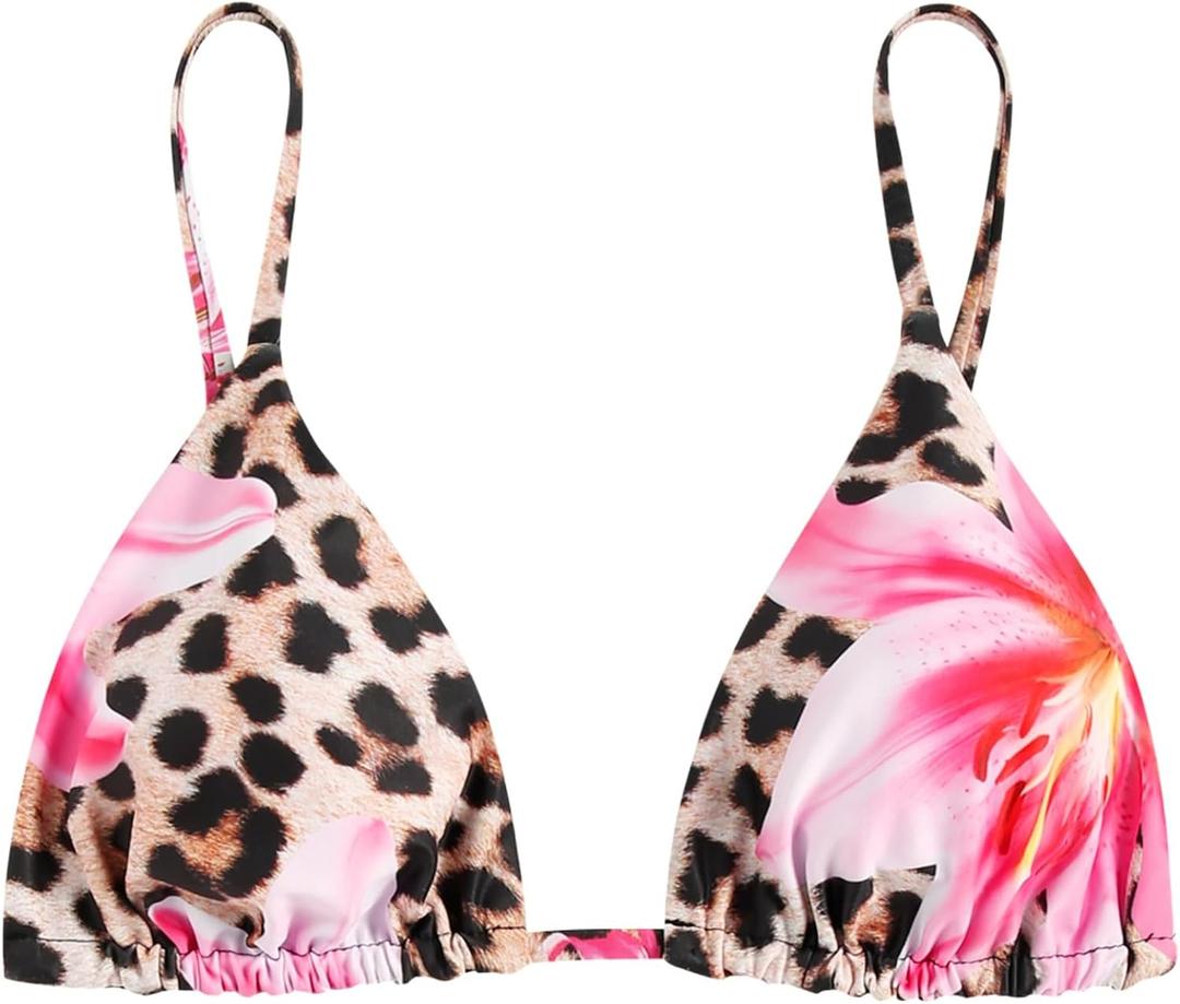 ZAFUL Women's Triangle Bikini Top String Push Up Padded Sexy Swimsuit Bathing Suits Top (S)