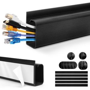 Cable Management Under Desk 31.5in (2X L15.8in) J Channel, ZhiYo Cord Organizer for Desk, Self-Adhesive Cable Organizer, Cord Management Wire Organizers for Cords, Wire Management Cable Raceway Black