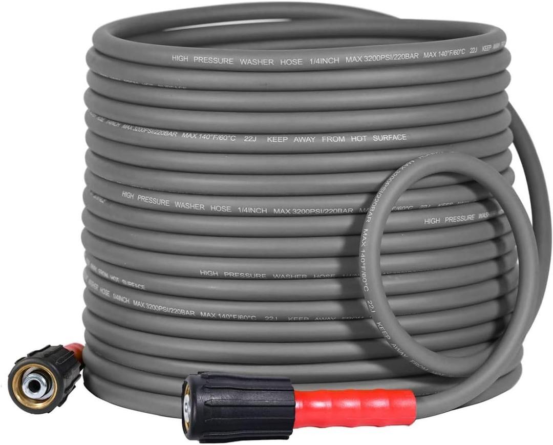 YAMATIC Super Flexible Pressure Washer Hose 50FT 1/4", Kink Resistant Power Washer Hose Replacement for Flexzilla Uberflex Ryobi Genarac Troy Bilt Leak-Free M22 Fittings, 3200 PSI, Grey (Gray)
