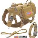 Forestpaw Tactical Dog Harness for Large Dogs,Tactical Dog Collar with Bungee Leash Set,No Pull Military Dog Harness for Walking Training,Adjustable for Medium Large Dogs,Khaki,Chest 22-35"