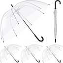 Fabbay 4 Pcs Clear Umbrella Auto Open Dome Windproof Umbrella with J Hook Handle for Wedding Graduation Events (34.64 Inch, White Handle)