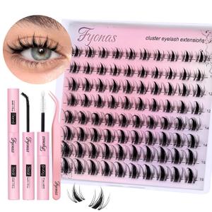 Manga Lash Clusters Kit Spiky Eyelash Clusters Wet Look Clear Band Lash Extension Kit C Curl Cluster Eyelash Extensions with Waterproof Lash Glue and Tweezers DIY at Home (Fairy Kit)