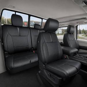 CreekT Full Set Leather Seat Covers for Ford F150 2015-2025, Waterproof Truck Pickup Seat Covers Fit for Ford F-150 Accessories, for Ford F-150 2015-2025 Super Crew/Crew Cab(XL,XLT) (Black)