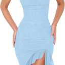 BORIFLORS Women's Sexy Ruched Bodycon Midi Dresses Square Neck Sleeveless Ruffle Hem Club Party Tank Dress (Baby Blue) S