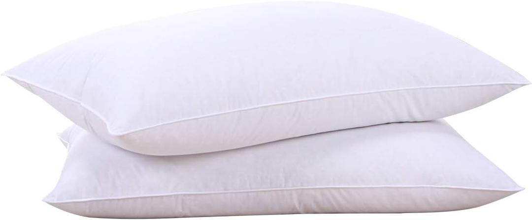 Puredown Goose Feathers And Down White Pillows With 100% Cotton Cover, Bed Sleeping Hotel Collection Pillows Set Of 2, Standard Size