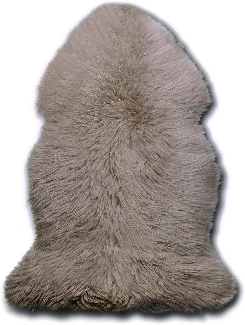 WaySoft New Zealand Sheepskin Area Rug  Genuine Fluffy Wool, Multiple Sizes, Bedroom or Living Room Decor(2ft x 3ft,Grey Beige)