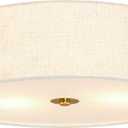 Bagood 12.6 Inch Flush Mount Ceiling Light Gold Ceiling Fixture 2-Light Drum Modern Lights Close to Lights Fixture with Fabric Shade for Living Room Hallway Entryway Bedroom