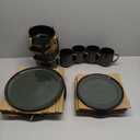 LERATIO Ceramic Dinnerware Sets for 4,16-PieceReactive Glaze Plates and Bowls Set with Mugs,Highly Chip and Crack Resistant | Dishwasher,Microwave & Oven Safe Dishes set-Green (Modern-Dark Green)