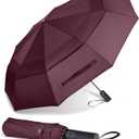 MRTLLOA 62 Inch Large Folding Golf Umbrella, Oversize Double Canopy Vented 10 Ribs Windproof Compact Travel Umbrellas for Rain(62 Inch, Burgundy)