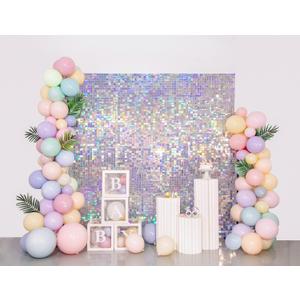 Shimmer Wall Backdrop Silver Iridescent Square Sequin Wall Panel Backdrop Decor for Wedding, Anniversary, Birthday, Party, 24 Panels
