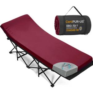 CYMULA Camping Cot Mattress 2in Memory Foam Sleeping Pad,Soft Warm Non-Slip Camping Mattress Topper with Retaining for Adults,Portable Roll up Pad for Travelonly Mattress (Dark Red)